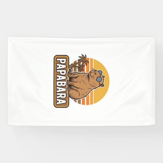 PAPABARA Retro Capibara Papa Vectorontwerp_1 Spandoek (Horizontaal)