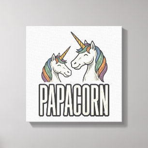 Papacorn Eenhoorn Papa Vintage Gravure T-Shirt Des Canvas Afdruk