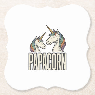 Papacorn Eenhoorn Papa Vintage Gravure T-Shirt Des Kartonnen Onderzetters