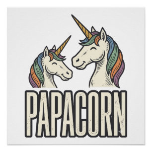 Papacorn Eenhoorn Papa Vintage Gravure T-Shirt Des Perfect Poster