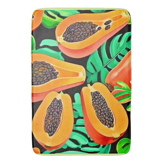 Papaja en bladeren vers patroon badmat (Voorkant Verticaal)
