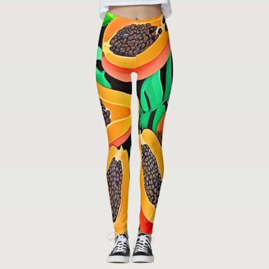 Papaja en bladeren vers patroon leggings (Voorkant)