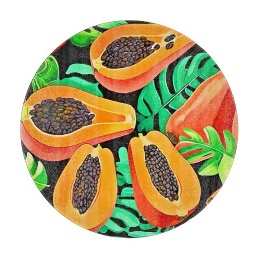 Papaja en bladeren vers patroon snijplank (Voorkant)