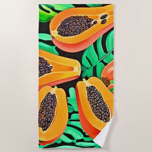 Papaja en bladeren vers patroon strandlaken (Voorkant)