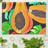 Papaja en bladeren vers patroon theedoek (Gevouwen)