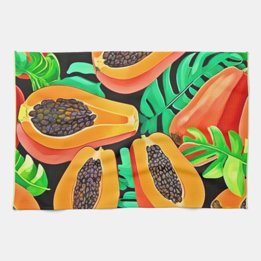 Papaja en bladeren vers patroon theedoek (Horizontaal)