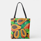 Papaja en bladeren vers patroon tote bag (Achterkant)