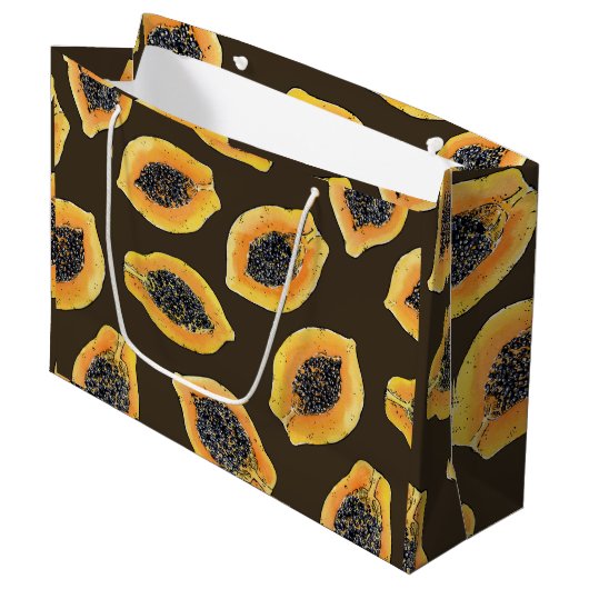 Papaja snijdt donkerbruin groot cadeauzakje (Voorkant Gekanteld)