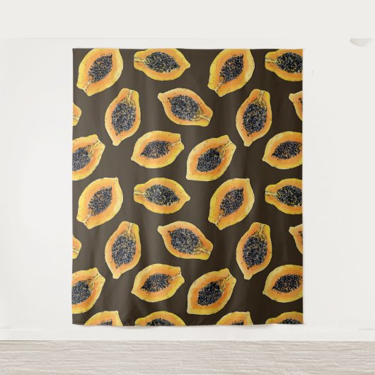 Papaja snijdt donkerbruin wandkleed (Voorkant)