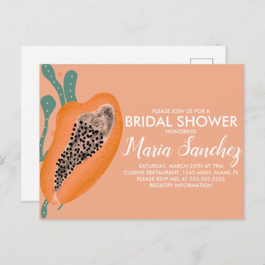 Papaja Tropisch Fruit Abstracte Bruidsdouche  Briefkaart (Voorkant / Achterkant)