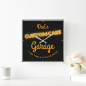 Papa's aangepaste auto's Garage Gold Faux Neon Fun Vierkante Klok (Huis)