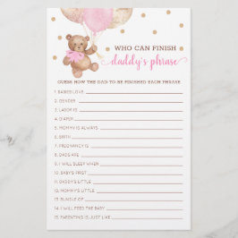 Papa's Baby shower Phrase Game Teddy Bear