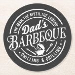 Papa's Barbeque | Man, Mythe, Legende Ronde Kartonnen Onderzetter<br><div class="desc">Dit onderzetter heeft een ontwerp met de tekst "Dad's Barbeque | Man,  Myth,  Legend" met een BBQ grill. Perfect voor de grillmaster in je leven of voor Vaderdag.</div>