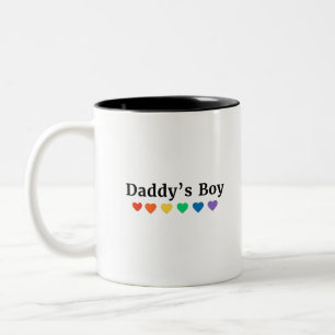 Papa's Boy, Pride Rainbow Hearts, grappige Cool LG Tweekleurige Koffiemok