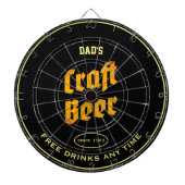 Papa's Craft Beer Yellow Text Elke naam zwart Dartbord (Voorkant)