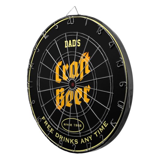 Papa's Craft Beer Yellow Text Elke naam zwart Dartbord (Voorkant Rechts)