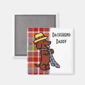 Papa's Dachshund Cartoon Plaid Magneet (Voorkant / Achterkant)