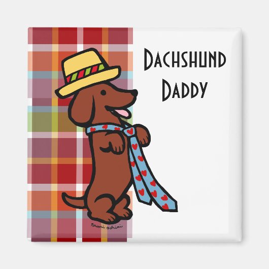 Papa's Dachshund Cartoon Plaid Magneet (Voorkant)