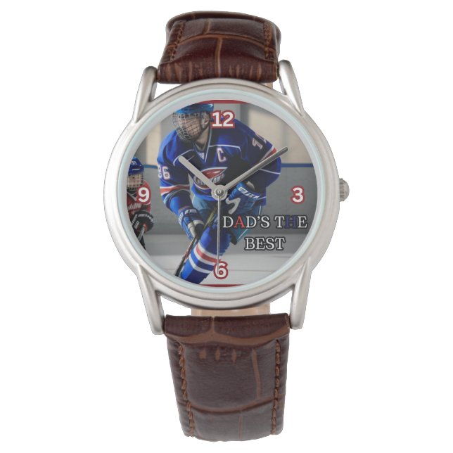 Papa's De Beste Hockey Bruine Lederen E-Watch Horloge (Voorkant)