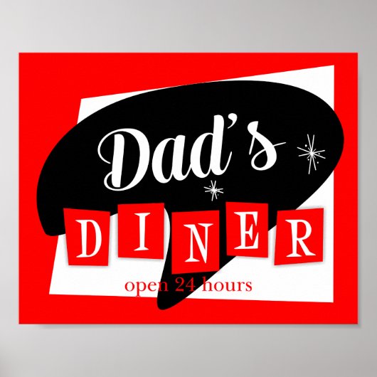 Papa's Diner Red Black Retro Kitchen Print (Voorkant)