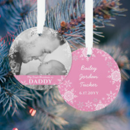 Papa's Eerste Kerstdag Sneeuwvlokken Roze Meisje F Ornament
