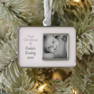 Papa's eerste kerstfeest Persoonlijke foto Foto Verzilverd Omlijst Ornament