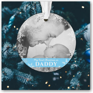 Papa's Eerste Kerstmis Sneeuwvlokken Baby Jongen F Ornament