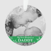 Papa's eerste kerstsnowflakes op groene foto ornament (voorkant)