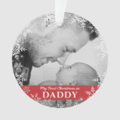 Papa's eerste kerstsnowflakes op Rode Foto Ornament (voorkant)