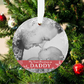 Papa's eerste kerstsnowflakes op Rode Foto Ornament