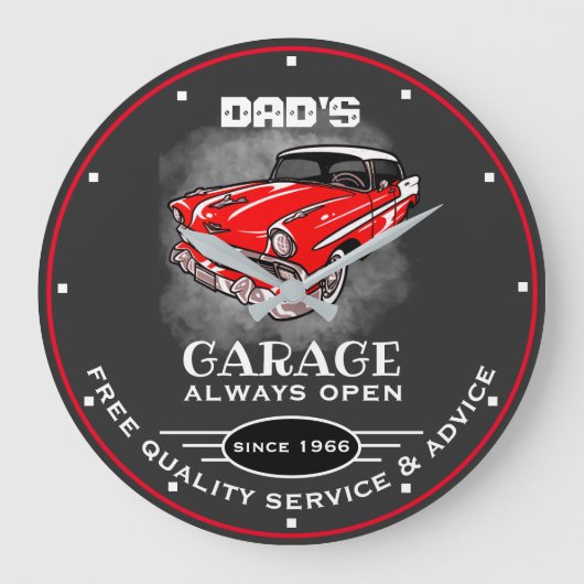 Papa's garage elke naam altijd open rode auto grij grote klok (Voorkant)