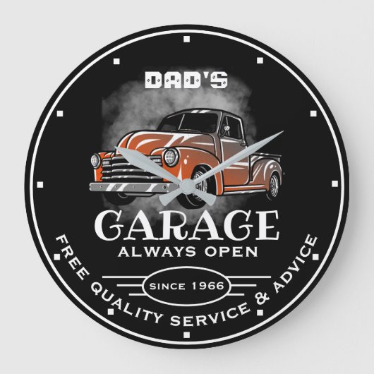 Papa's garage elke naam altijd open Rusty Truck Grote Klok (Voorkant)