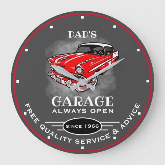 Papa's Garage Elke naam altijd openen Slogan Car G Grote Klok (Voorkant)