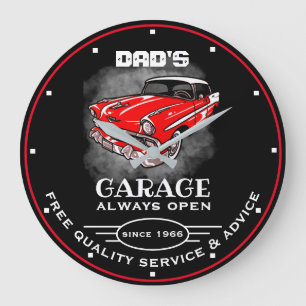 Papa's Garage Elke naam altijd openen Slogan Red C Grote Klok