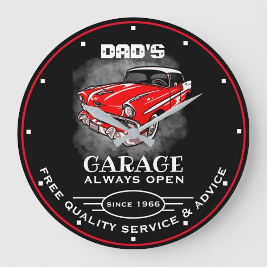 Papa's Garage Elke naam altijd openen Slogan Red C Grote Klok (Voorkant)