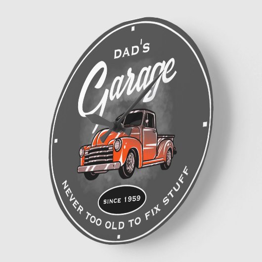 Papa's Garage Old Truck Tools Grey Funny Slogan Grote Klok (Hoek)