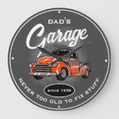 Papa's Garage Old Truck Tools Grey Funny Slogan Grote Klok (Voorkant)