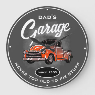 Papa's Garage Old Truck Tools Grey Funny Slogan Grote Klok