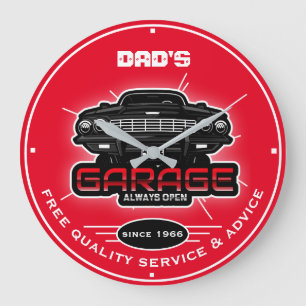 Papa's Garage voor elke naam Red Black White Grote Klok