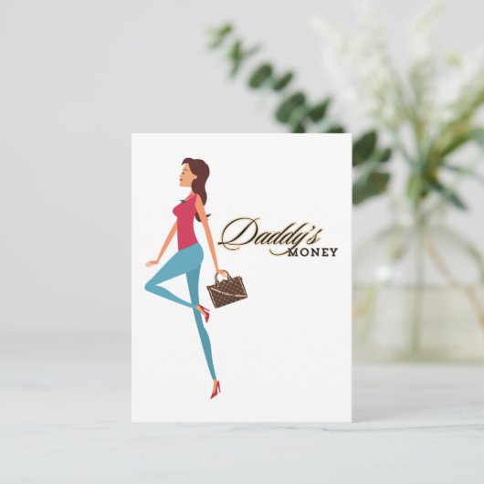 Papa's geld, Schattige en brutaal tienermeisje, gr Briefkaart (Staand voorkant)