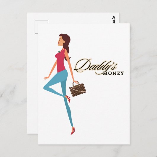 Papa's geld, Schattige en brutaal tienermeisje, gr Briefkaart (Voorkant / Achterkant)