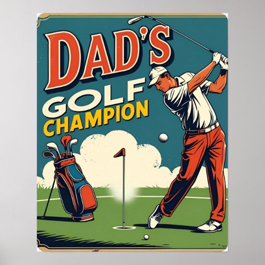 Papa's golfkampioen Retro Poster Print (Voorkant)
