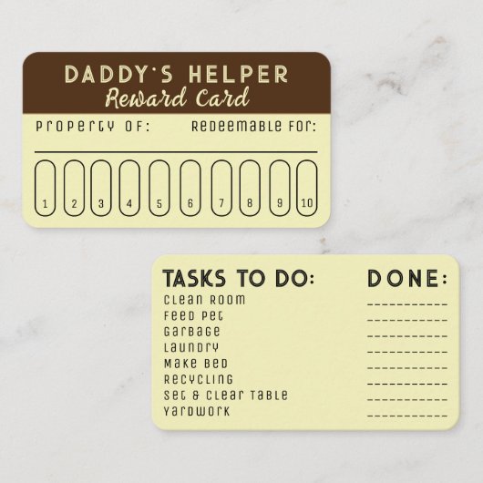 Papa's Helper Reward Card Visitekaartje (Voorkant / Achterkant)