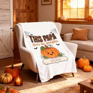 Papa's Kleine Pompoen 1 Kleinkind Naam Halloween Fleece Deken