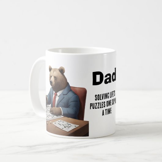 Papa's kruiswoordpuzzel Beer in een pak Koffiemok (Voorkant links)