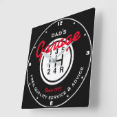Papa's of een andere naam Garage Black White Shift Vierkante Klok (Hoek)