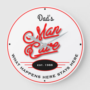 Papa's of een Man met naam Cave Retro Red Slogan W Grote Klok