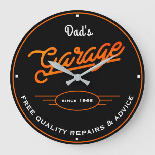 Papa's of elke naam Garage Retro Oranje en Slogan Grote Klok