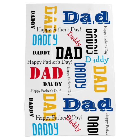 Papa's Papa Vaderdag Gift Bag Kleurrijke tekst Medium Cadeauzakje (Achterkant)
