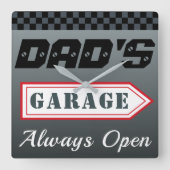 Papa's Retro Garage Teken Muur Klok Gift (Voorkant)
